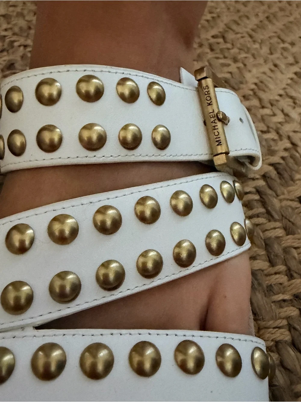 Michael Kors Studded White Triple-Strap Platform Sandal - Women's size 9